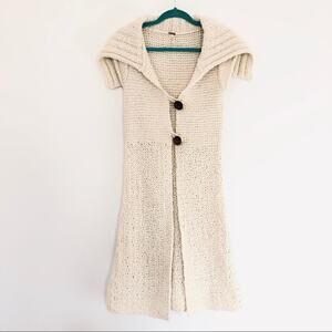 FREE PEOPLE RARE! Handmade Fisherman’s Wool Cardigan Sweater Duster Cream XS